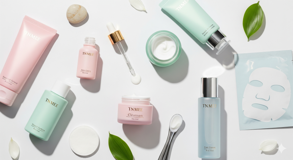 skincare products on floor